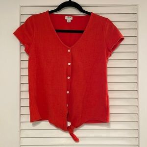 JCrew textured tie-front top; Size: XS; Color: Orange